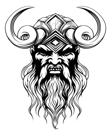 Viking Warrior Man Strong Mascot Face in Helmetのイラスト素材