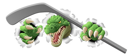 Crocodile Dinosaur Alligator Hockey Sports Mascotのイラスト素材