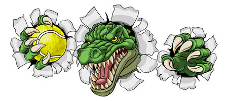 Crocodile Dinosaur Alligator Tennis Sports Mascotのイラスト素材
