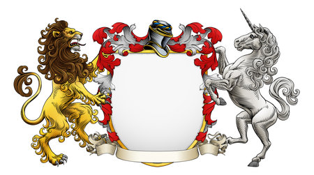Coat of Arms Crest Lion Unicorn Heraldry Shieldのイラスト素材
