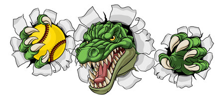 Alligator Crocodile Dinosaur Softball Sport Mascotのイラスト素材