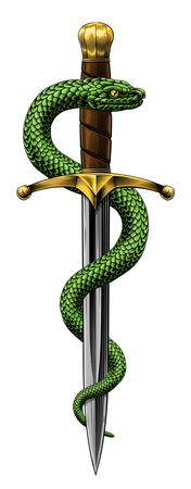 Dagger Knife Snake Vintage Woodcut Tattoo Styleのイラスト素材