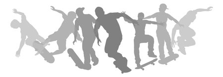 Skateboarder Skateboarding Silhouette People Setのイラスト素材