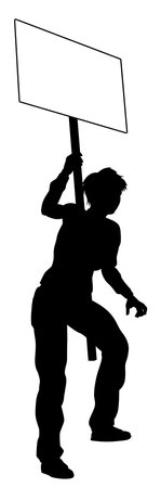 Protest Rally March Picket Sign Silhouette Personのイラスト素材