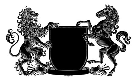 Crest Lion Horse Coat Of Arms Heraldic Shieldのイラスト素材