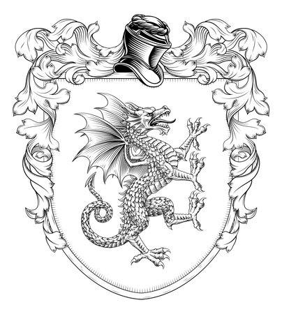 Dragon Coat of Arms Family Crest Heraldic Shieldのイラスト素材