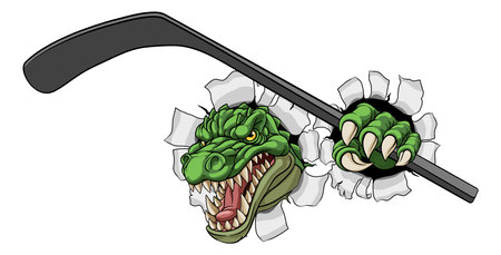 Crocodile Dinosaur Alligator Hockey Sports Mascotのイラスト素材