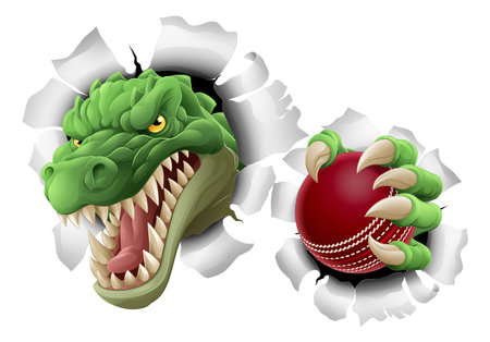 Crocodile Dinosaur Alligator Cricket Sports Mascotのイラスト素材