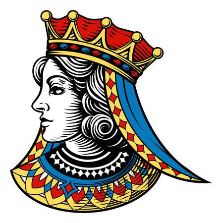Queen Medieval Woman Head Face Vintage Woodcutのイラスト素材