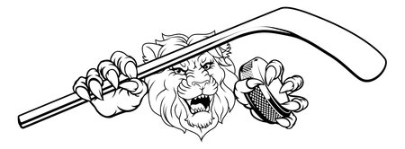 Lion Ice Hockey Team Sports Animal Cartoon Mascotのイラスト素材