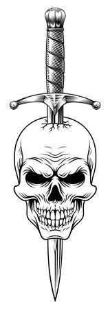 Skull Dagger Knife Tattoo Grim Reaper Illustrationのイラスト素材