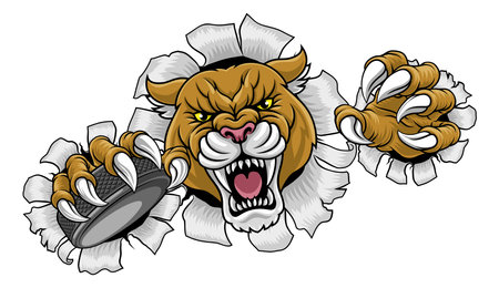 Cougar Panther Mountain Lion Puma Hockey Mascotのイラスト素材