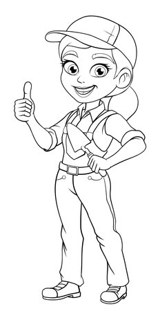 Female Bricklayer Cartoon Trowel Builder Womanのイラスト素材