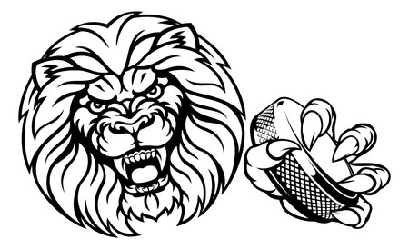 Lion Ice Hockey Player Cartoon Sports Mascotのイラスト素材