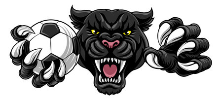 Black Panther Leopard Jaguar Cat Soccer Mascotのイラスト素材