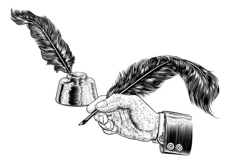 Quill Feather Ink Pen Hand Suit Vintage Woodcutのイラスト素材