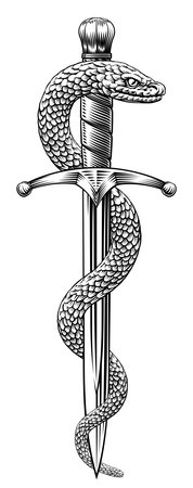 Dagger Knife Snake Vintage Woodcut Styleのイラスト素材