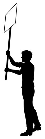 Protest Rally March Picket Sign Silhouette Personのイラスト素材