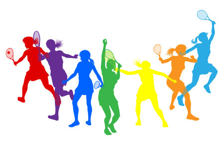 Tennis Women Female Players Silhouettes Conceptのイラスト素材