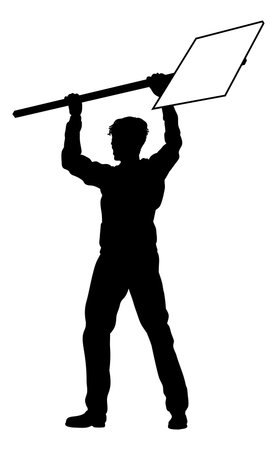 Protest Rally March Picket Sign Silhouette Personのイラスト素材