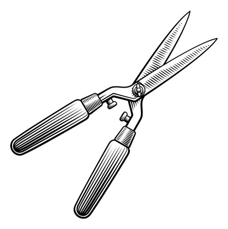 Woodcut Gardening Hedge Trimmer Shears Hand Toolのイラスト素材
