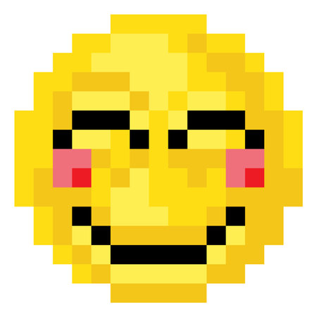 Pixel Art Emoji Emoticon Blushing Smileのイラスト素材