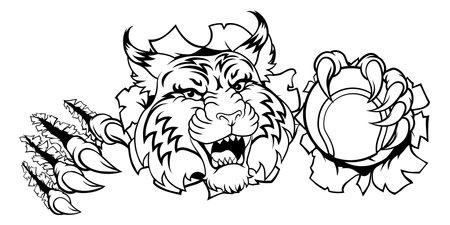 Wildcat Bobcat Tennis Ball Animal Team Mascotのイラスト素材