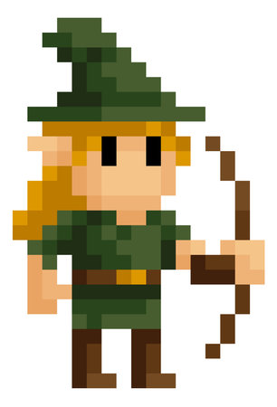 Archer Fantasy Pixel Art Game Cartoon Characterのイラスト素材