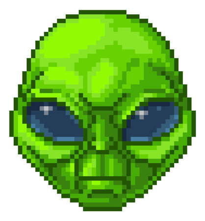 Alien Face Pixel Art Game Cartoon Characterのイラスト素材