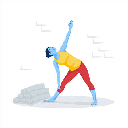 Young woman in yoga pose on floor.のイラスト素材