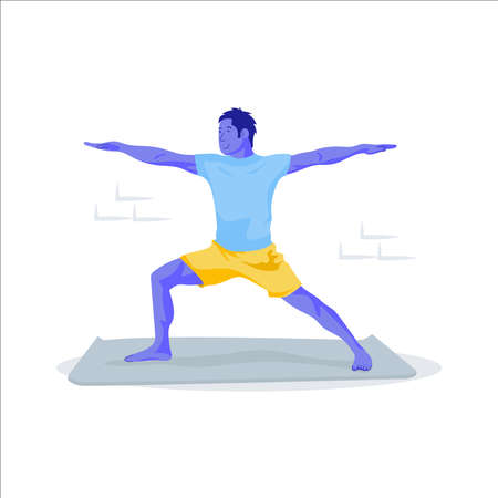 Young man with yoga pose on floor.のイラスト素材