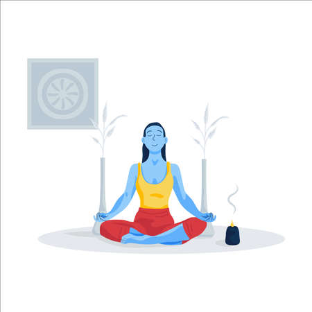 Young woman in yoga pose on floor.のイラスト素材