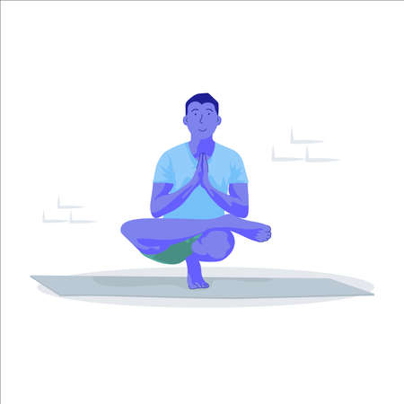 Young man with yoga pose on floor.のイラスト素材