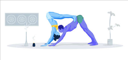 Young people in yoga pose on the floor.のイラスト素材