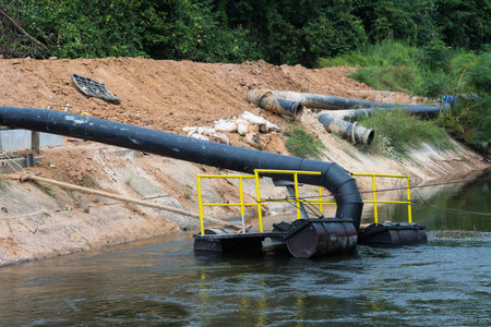 pumps and big pipe pull water from the canal