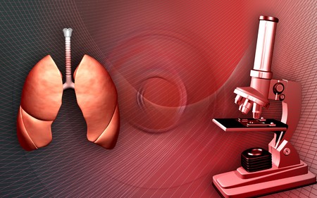 Lungs and microscope	Digital illustration of human lungs and microscopeの写真素材