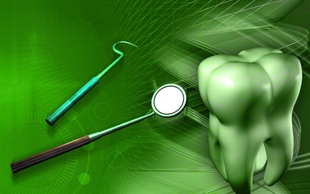 Digital illustration of teeth and  tools using by dentistの写真素材