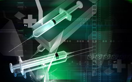 Digital illustration of a Syringe and box in colourの写真素材