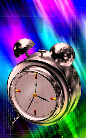 Digital illustration of a capsule and alarm clock	