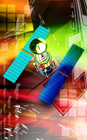 Digital illustration of satellite in colourful background 	の写真素材