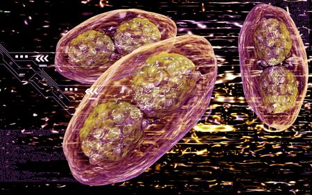 Digital illustration of  pox virus in colour  background	の写真素材