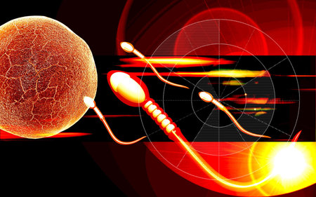Digital illustration of  sperm  in colour  background 	