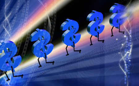 Digital illustration of dollar walking in colour background	の写真素材