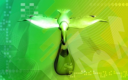 Digital illustration of Flying Pelican And Dollar	の写真素材