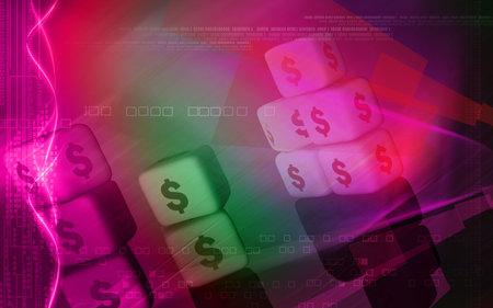 Digital illustration of dollar cubes in colour background	