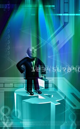 Digital illustration of Dollar and man in colour background	の写真素材