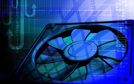 Digital illustration of a computer cooling fan in colour backgroundの写真素材