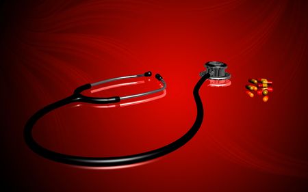 Digital illustration  of stethoscope and capsule	の写真素材