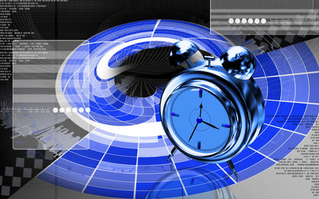 Digital illustration of  capsule with alarm clock   in  colour  background	