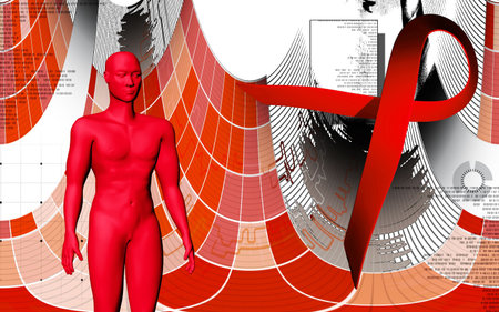 Digital illustration of a human body and HIV ribbon	